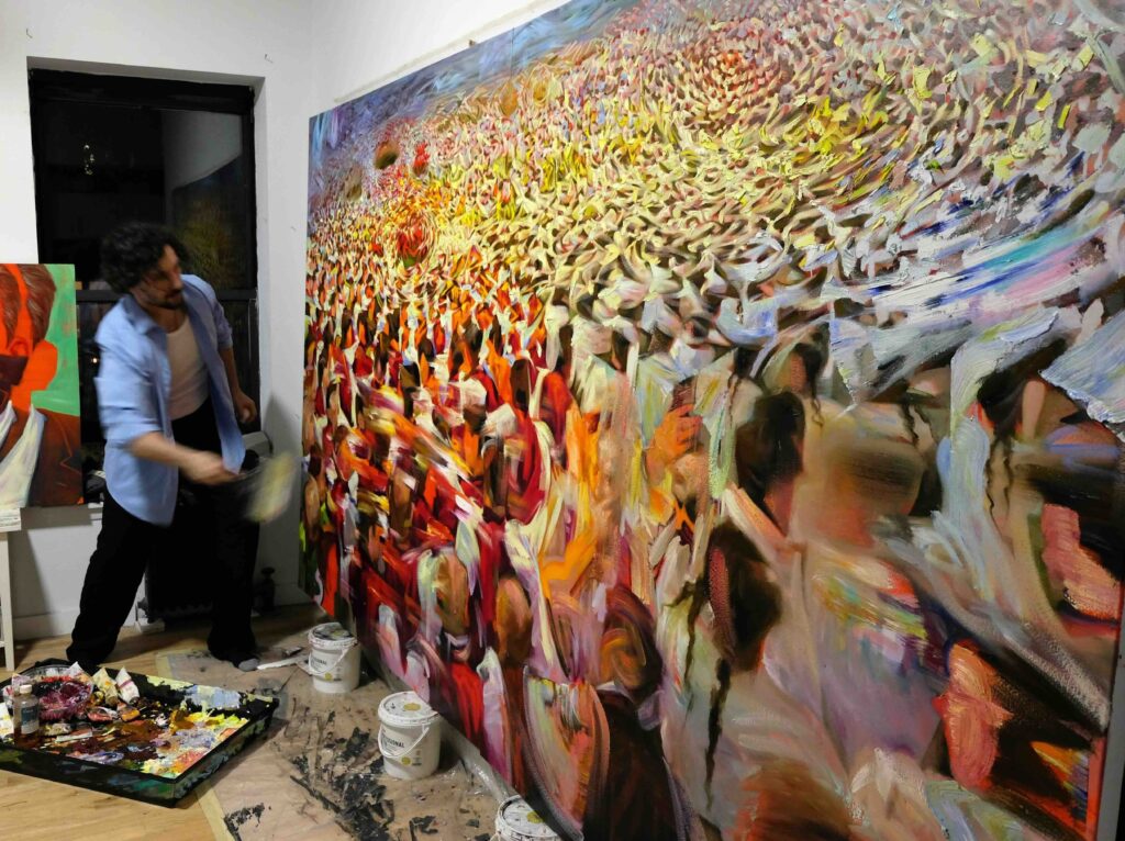 Levan Songulashvili working in his New York Studio